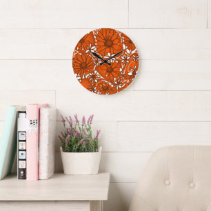 Reloj Redondo Grande Mazipoodles Love Flowers - Naranja quemado Brown