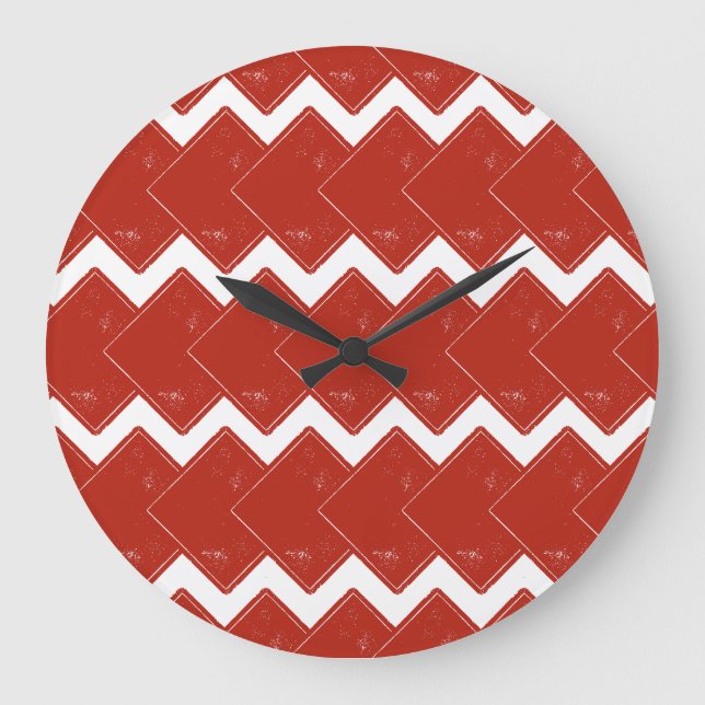 Reloj Redondo Grande Mazo de Cuadrados Rojos (Anverso)