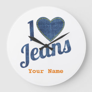 Reloj Redondo Grande Me encanta el diseño vintage de moda Jeans con oíd