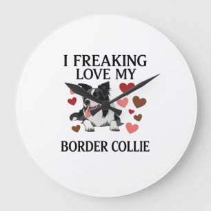 Reloj Redondo Grande Me Encanta el Perro Border Collie Corazones_1