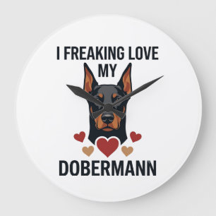 Reloj Redondo Grande Me encanta el perro Dobermann Corazones Rojos_1