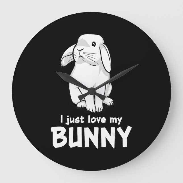 Reloj Redondo Grande Me Encanta Mi Conejo| Blanco conejo blanco (Anverso)