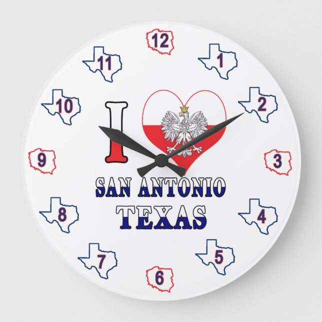 Reloj Redondo Grande Me encanta San Antonio Texas (Anverso)