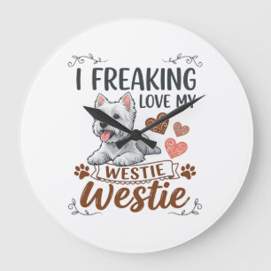 Reloj Redondo Grande Me encantan los corazones y patas de perro Westie_