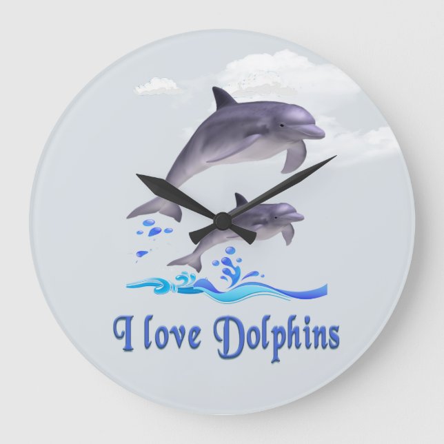 Reloj Redondo Grande Me encantan los delfines (Anverso)