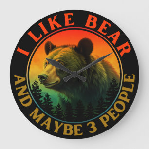 Reloj Redondo Grande Me gusta el oso y quizás 3 personas