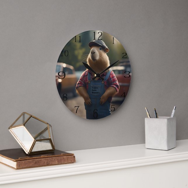 Reloj Redondo Grande "Mecánica de Capibara: Grasa, engranajes y buenos  (Oficina)