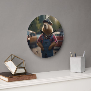 Reloj Redondo Grande "Mecánico Capybara: Grasa, Engranajes y Buenos Hum