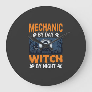 Reloj Redondo Grande Mecánico de Halloween de Día Bruja de Noche