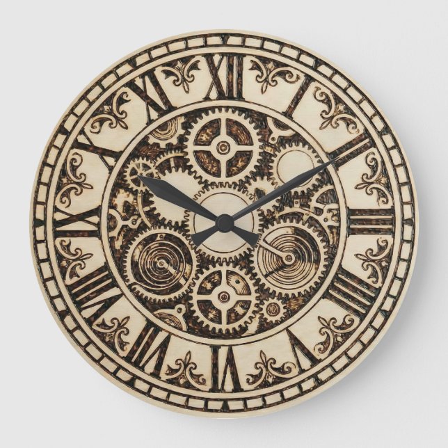 Reloj Redondo Grande  Mechanical Gears Wooden Wall Clock (Anverso)