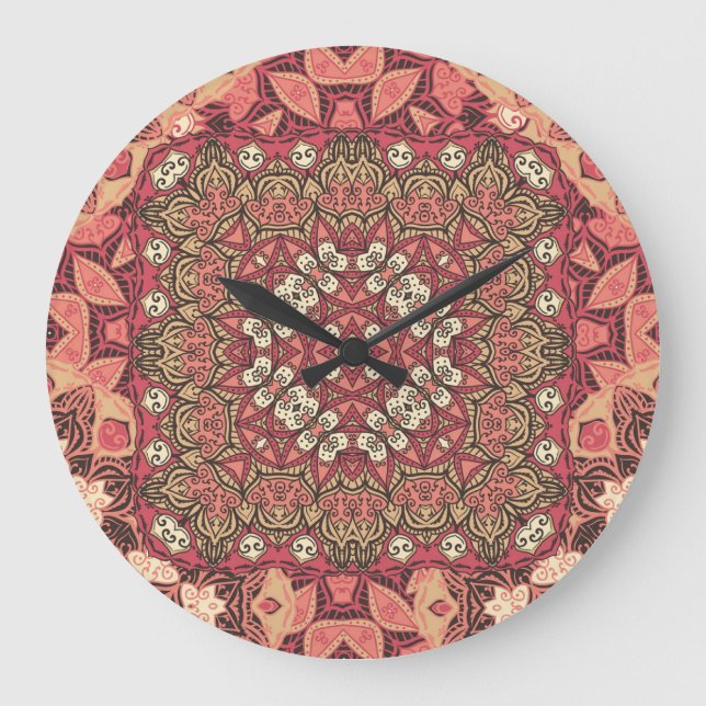 Reloj Redondo Grande Medallón indio, adorno étnico boho (Anverso)