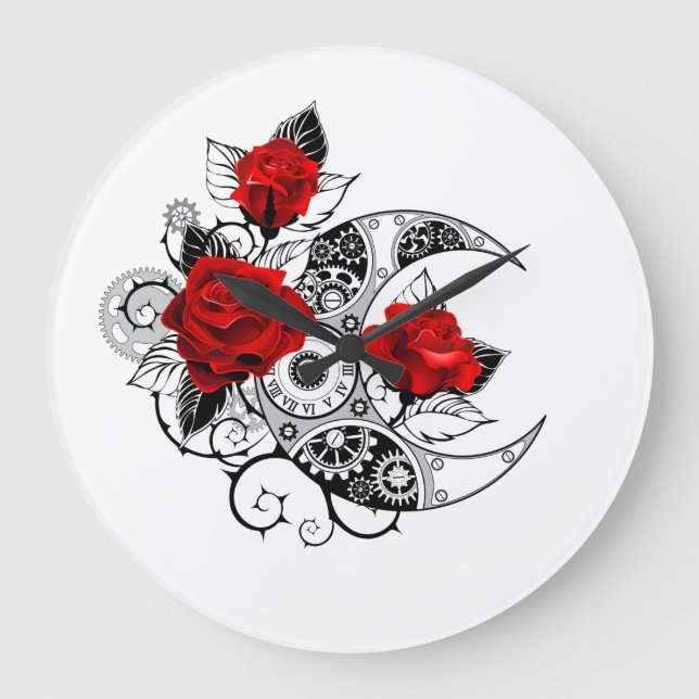 Reloj Redondo Grande Media luna mecánica con rosas rojas (Anverso)