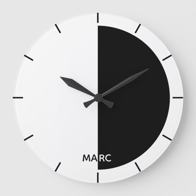Reloj Redondo Grande Medio Círculo Negro Y Blanco (Anverso)