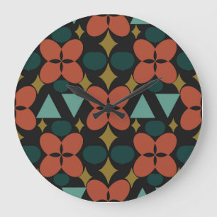 Reloj Redondo Grande Medio Siglo Moderno Flor Diamante Negro