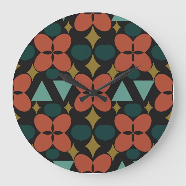 Reloj Redondo Grande Medio Siglo Moderno Flor Diamante Negro (Anverso)