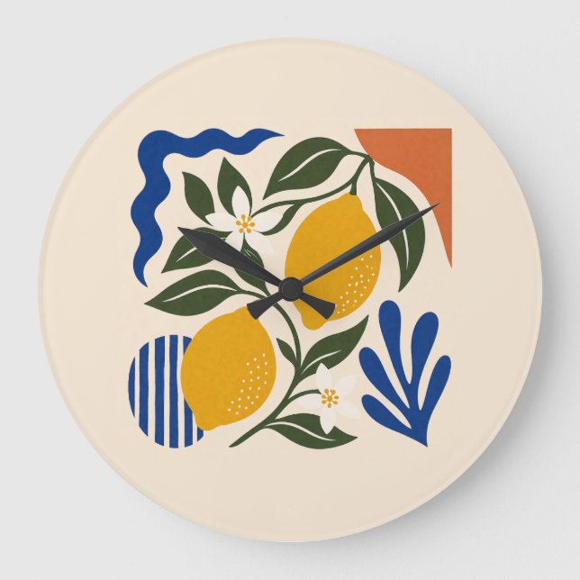 Reloj Redondo Grande Mediterranean Lemon Abstract Round Wall Clock (Anverso)