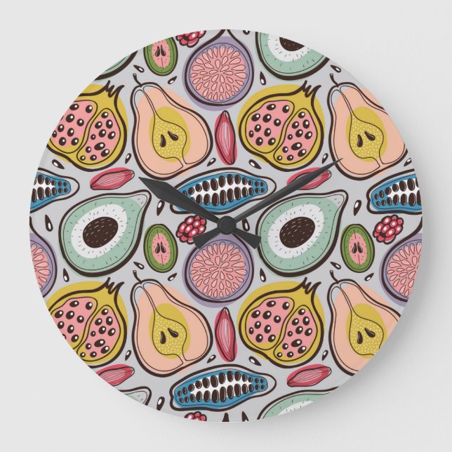 Reloj Redondo Grande Medley de la fruta: Vibrante patrón sin foco (Anverso)
