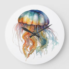Reloj Redondo Grande Medusa Mareas Arcoíris: Arte Acuarela