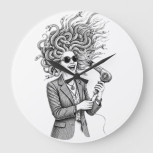 Reloj Redondo Grande Medusa Moderna Usando Secador de Pelo Ilustración