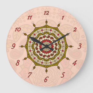 Reloj Redondo Grande Mehndi Fantasy Gold Clock