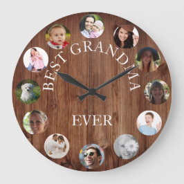 Reloj Redondo Grande Mejor Abuela Rústica de la Madera del Collage de f
