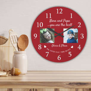 Reloj Redondo Grande Mejor Collage de Fotos de Nietos para Nana y Papa 