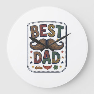 Reloj Redondo Grande Mejor diseño de padre con bigote vintage vectorial