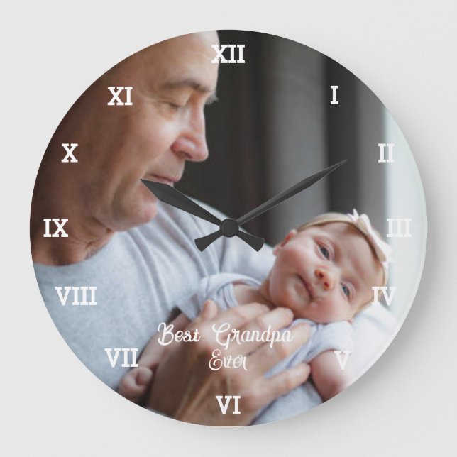Reloj Redondo Grande Mejor foto del abuelo jamás Personalizado crea tu  (Anverso)
