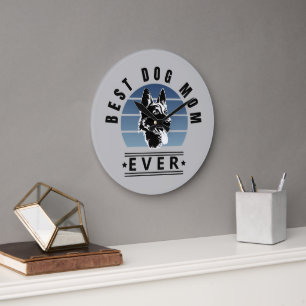 Reloj Redondo Grande Mejor Mamá de Perro Siempre Pastor Alemán Vintage 