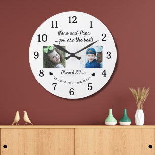 Reloj Redondo Grande Mejor Niña Y Nietos De Papa Collage de fotos Blanc