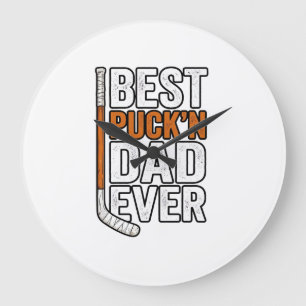Reloj Redondo Grande Mejor padre de hockey con puck Ever Vector Design_
