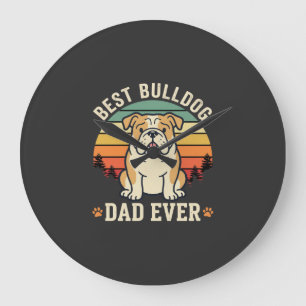 Reloj Redondo Grande Mejor papá Bulldog Retro Vector