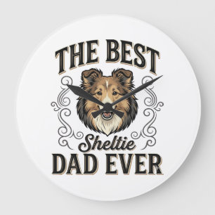 Reloj Redondo Grande Mejor Papá de Sheltie de Todos los Tiempos Diseño 