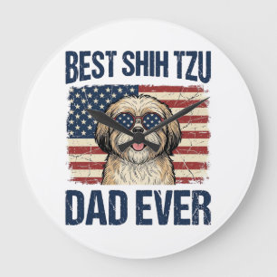 Reloj Redondo Grande Mejor papá de Shih Tzu patriota perruno