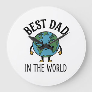 Reloj Redondo Grande Mejor Papá del Mundo Earth Mustache Camiseta Diseñ