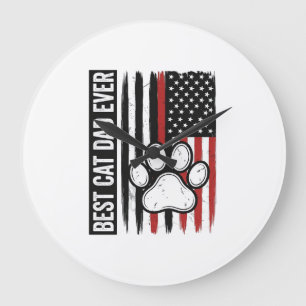 Reloj Redondo Grande Mejor papá gato de todos Patriótico diseño de band