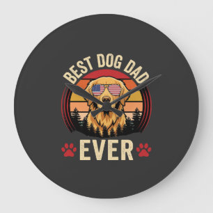 Reloj Redondo Grande Mejor Papá Perro Retro Retriever Dorado