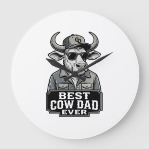 Reloj Redondo Grande Mejor Papá Vaca de Todos los Tiempos Diseño de Gra