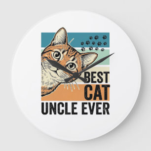 Reloj Redondo Grande Mejor tío de gato de todos los tiempos Diseño de a