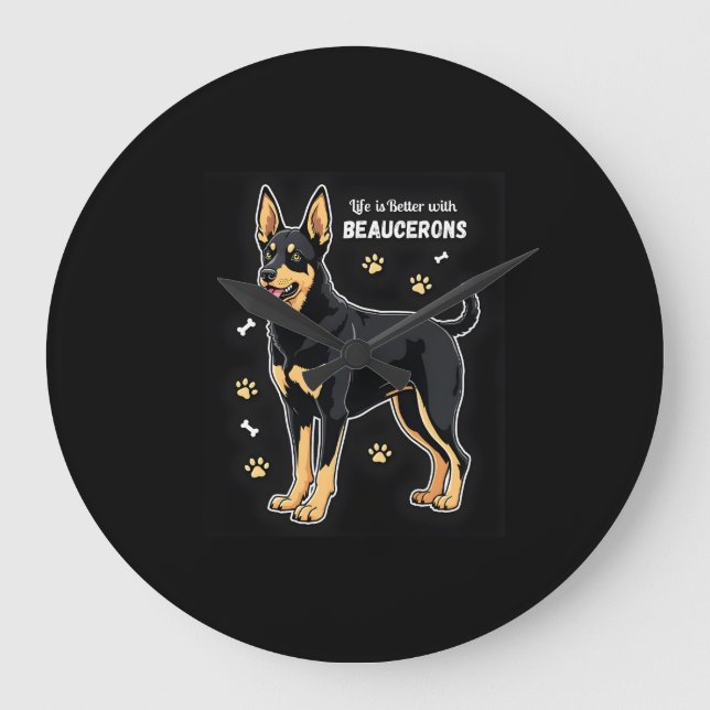 Reloj Redondo Grande Mejor vida con Beauce Sheepdog Tank Top (Anverso)