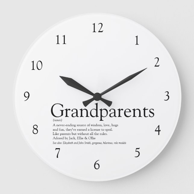 Reloj Redondo Grande Mejores abuelos del mundo en blanco y negro (Anverso)