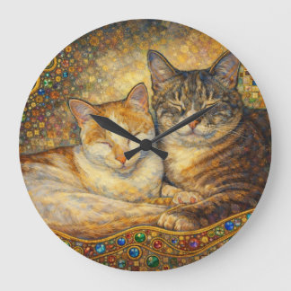 Reloj Redondo Grande Mejores amigos gatos inspirados en Klimt