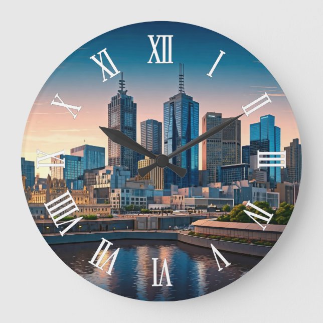 Reloj Redondo Grande Melbourne Australia Skyline Travel (Anverso)