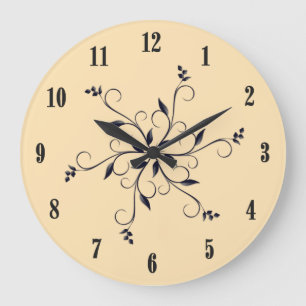 Reloj Redondo Grande Melocotón sólido con números y acento negros