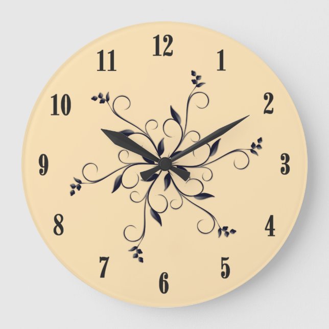 Reloj Redondo Grande Melocotón sólido con números y acento negros (Anverso)