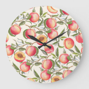 Reloj Redondo Grande Melocotones acuáticos, patrón floral sin fisuras.