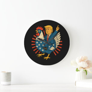 Reloj Redondo Grande Meme divertido de Jockey sobre pollo Trump
