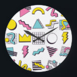 Reloj Redondo Grande Memphis de los 90: Elementos de diseño pop.<br><div class="desc">Elementos de diseño Pop Memphis de los años 90 Retro elementos Pop Memphis de los años 90, un conjunto vibrante y colorido de formas y estilo. Rock los años 90 con decoración Memphis Elementos! Las formas y los colores retro crean una danza geométrica vibrante. Años 90, elemento, retro, años 80,...</div>