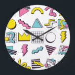 Reloj Redondo Grande Memphis de los 90: Elementos de diseño pop.<br><div class="desc">Elementos de diseño Pop Memphis de los años 90 Retro elementos Pop Memphis de los años 90, un conjunto vibrante y colorido de formas y estilo. Rock los años 90 con decoración Memphis Elementos! Las formas y los colores retro crean una danza geométrica vibrante. Años 90, elemento, retro, años 80,...</div>