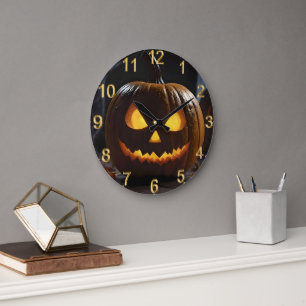 Reloj Redondo Grande Mención de calabaza de Halloween,